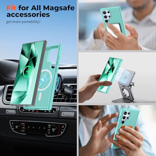Image of SUPFINE Magnetic for Samsung Galaxy S24 Ultra Case with Screen Protector, (Built-in Magnets) (Military Grade Drop Protection) Slim Translucent Shockproof Phone Case,Blue Green