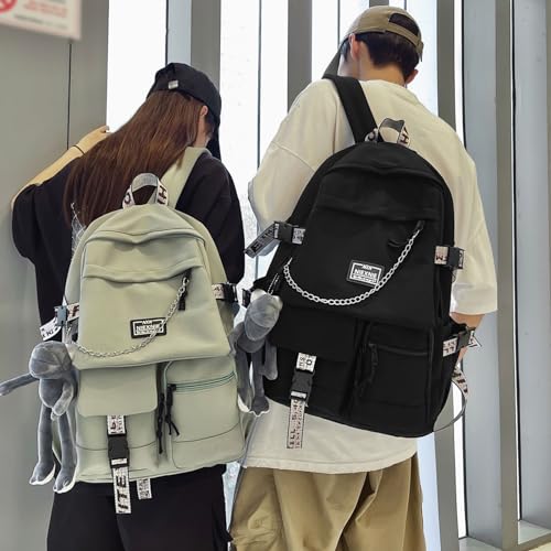 Fashion Backpack with Cute Accessory Bookbags with Pendant Laptop Bag Casual Lightweight Travel Daypacks (Black)2