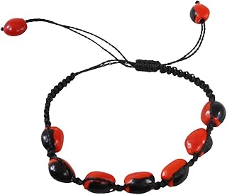 E B Evelyn Brooks Designs Adjustable Macrame Ethnic Unisex Good Luck Bracelet w/Meaningful Good Luck Huayruro 8mm Red & Black Seed Beads - Great gifts for HIM & for HER