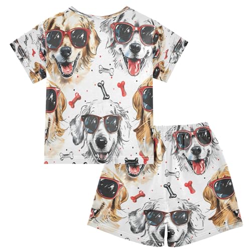 senya Short Sleeve Pajamas Sets Summer Cotton Sleepwear Dogs Wear Sunglasses2