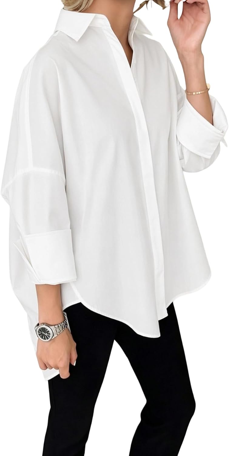 Women's Oversize Button Down Shirt Long Sleeve Blouse Top