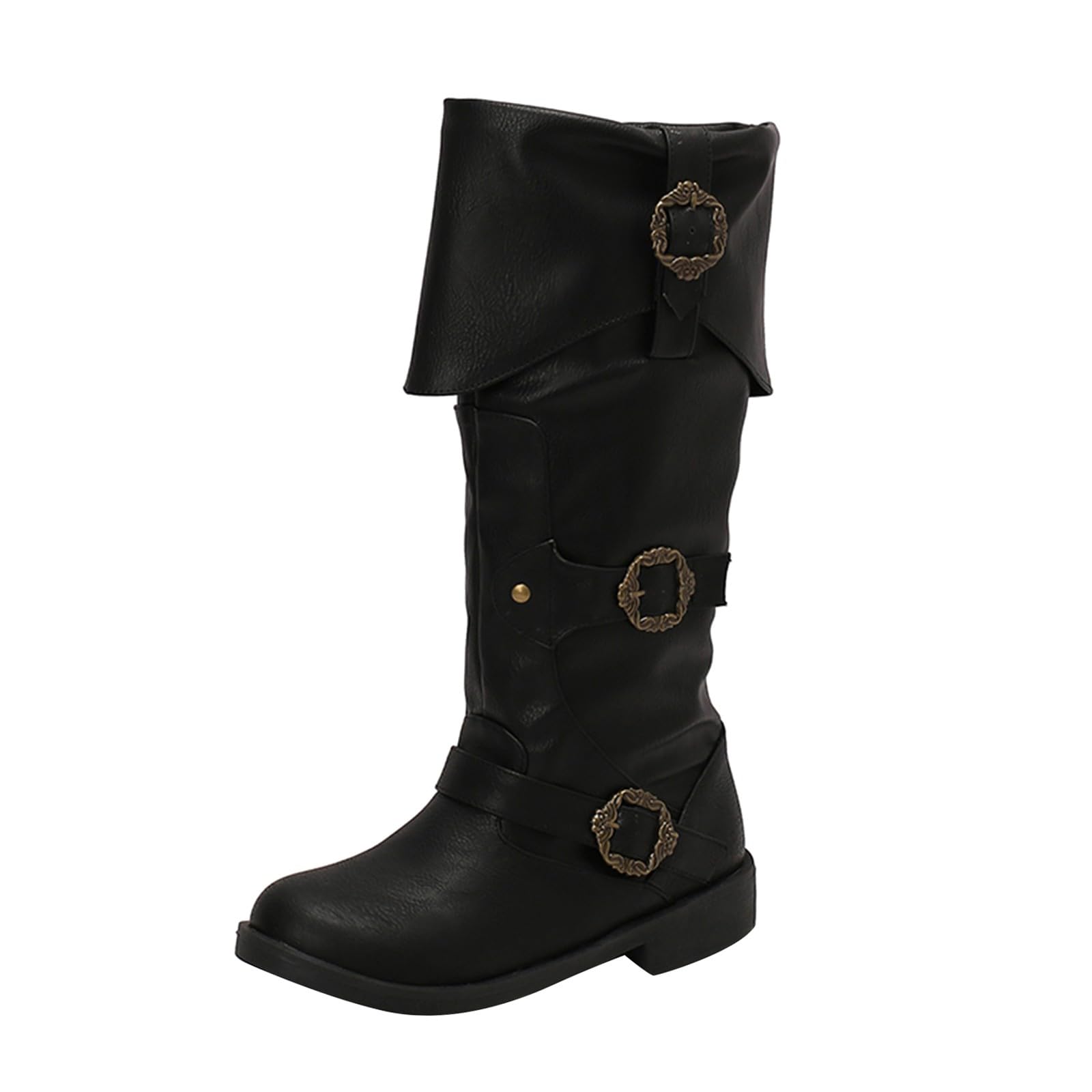 Fall Boots for Women 2025 Knee High Pull On Wide Calf Riding Buckles Chunky Block Heel Motocycle Biker