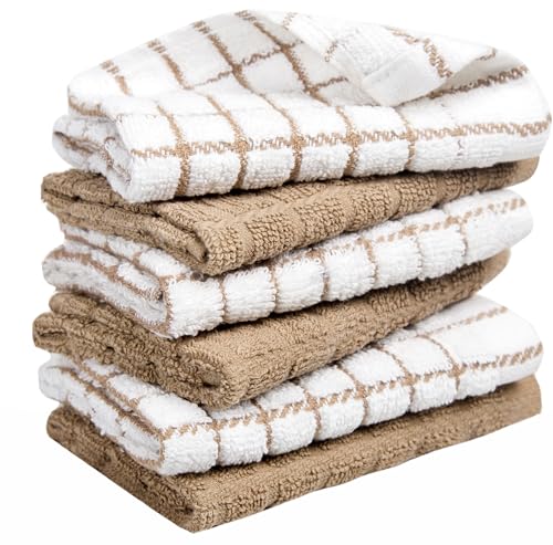 Image of Bumble Dish Cloths (6 Pack) | 12 inch x 12 inch | 100% Cotton Kitchen Towels | 405 GSM | Soft, Highly Absorbent & Durable Dish Towels for Kitchen | Tan