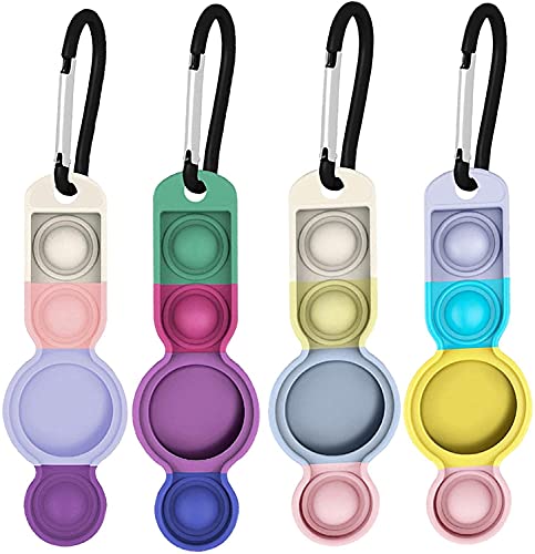 Longwu 4 個 Apple AirTag ケース適用 Aleeve 紛失防止保護ケース、ソフトシリコンケース、バブルストレス解消おもちゃポップイットフィジェット、キーホルダーフックトラッカー-A