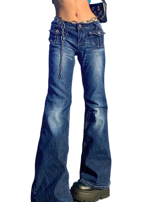 EMMIOL Women Stretchy Bootcut Flared Jeans Mid Waist 2025 Fall Jeans Bell Bottom Denim Pants Blue