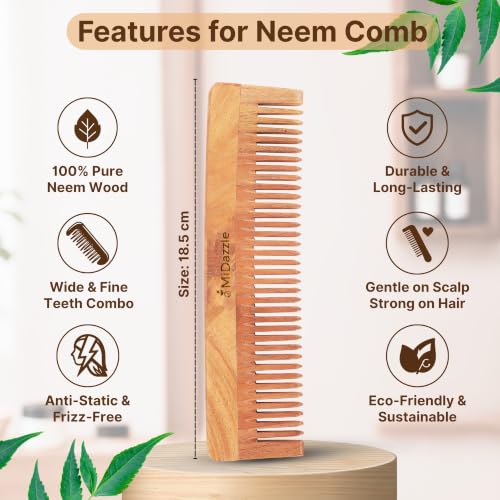 Image of Midazzle Kacchi Neem Wooden Comb with Free natural Loofah