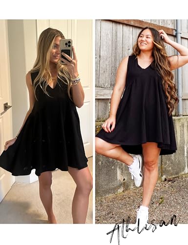 Athlisan Womens Summer Sleeveless Mini Dress Casual Loose V Neck Sundress with Pockets4