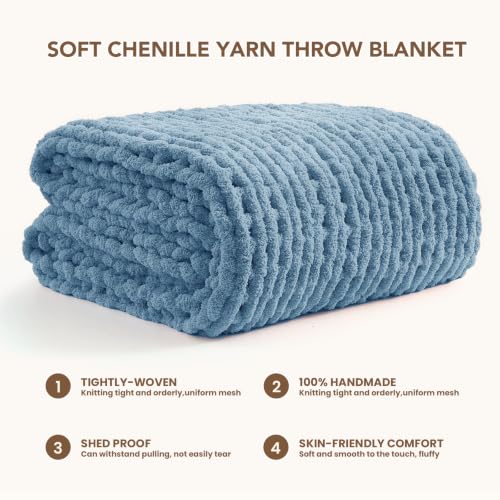 Image of L'AGRATY Chunky Knit Throw Blanket for Couch, 50 x 70 Inches, Airy Blue