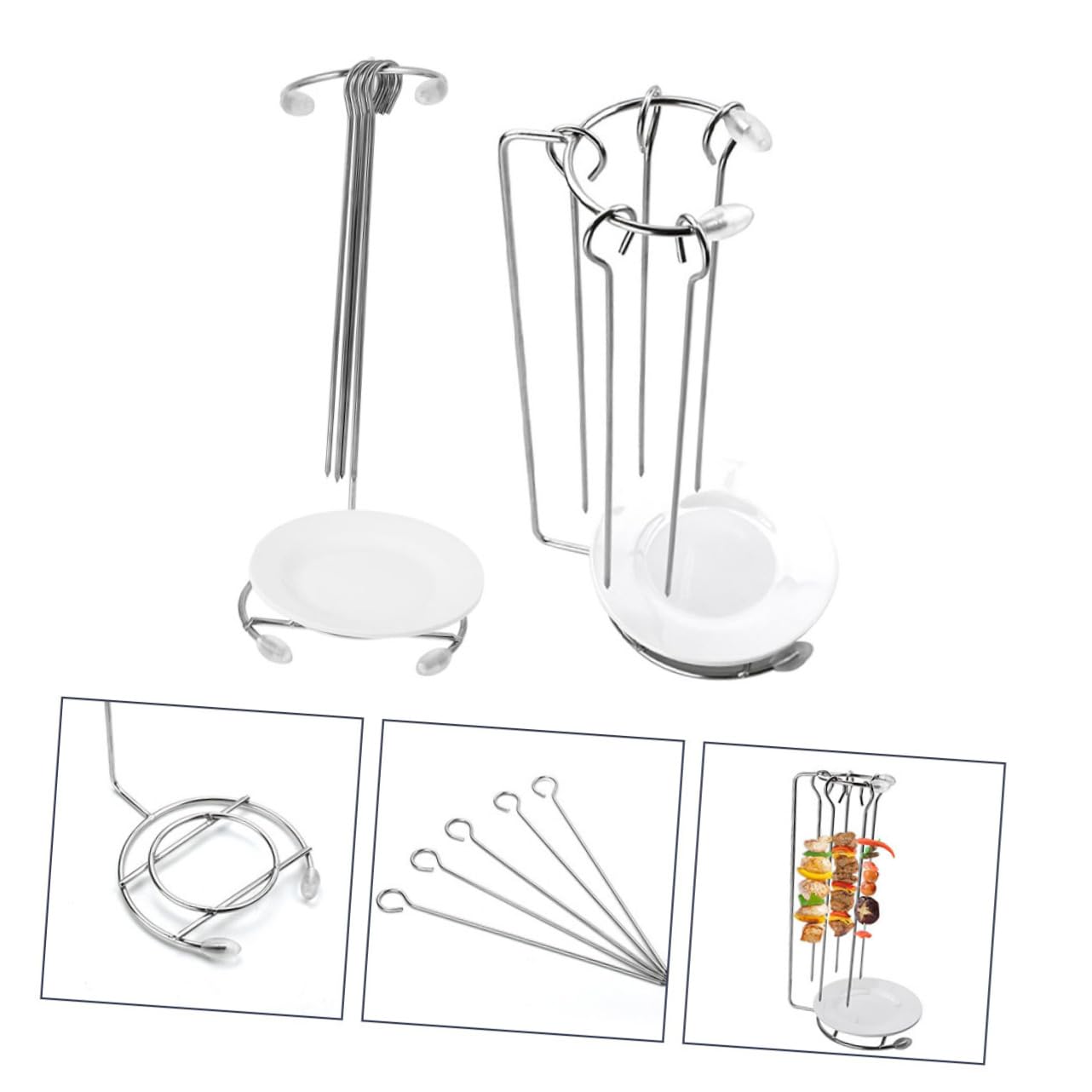 2 Set Supporti in Inossidabile per Spiedini Barbecue Appendibili Resistenti Facili da e Smontare per BBQ Accessori Compatti e Duraturi