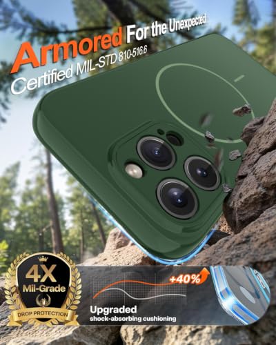 Image of Magnetic for iPhone 16 Pro Max Case,Shockproof Matte Cover,Dark Green | with Screen Protector,Compatible with MagSafe,Military Grade Drop Protection,Full Camera Protection,Non-Slip Design Case