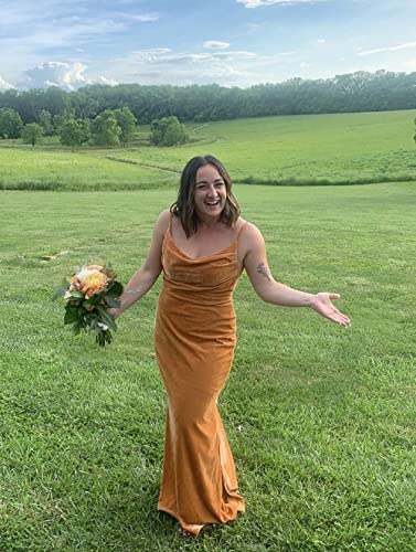 Women's Cowl Neck Velvet Bridesmaid Dresses Long Modern Formal Wedding Guest Dress with Side Slit M0054