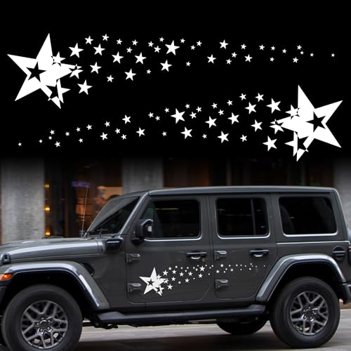 Image of TOMALL 1 Pair 62.6'' Stars Graphics Vinyl Decals for Car Body Door Sides Universal Waterproof Stars Stickers Decoration for Vehicles SUV Truck Off-Road Home Wall (White)