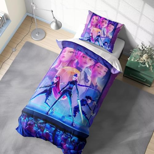 Enfunt-Home - Anime K-Pop Demon Hun Ter Housse de Couette 140x200cm, Impression Numérique 3D Parure de lit Enfant 100% Polyester avec 1 Taie d'oreiller 65x65cm