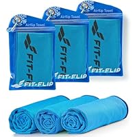 Fit-Flip Kühltuch 3er Set – kühlendes Handtuch Fitness und Sport – mikrofaser kühlhandtuch – Airflip kühltücher – cool Ice Towel (3X blau-dunkel blau, 100x30cm)