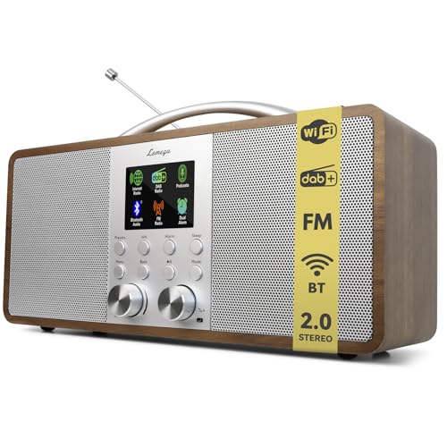 Lemega IR6 Internet Radio with Podcasts & Bluetooth Streaming, FM Stereo Radio, 2.0 Dual Speakers, 150 Presets, Alarm Clock, Rechargeable Battery, Premium Wooden Cabinet & Aluminium Handle-Walnut
