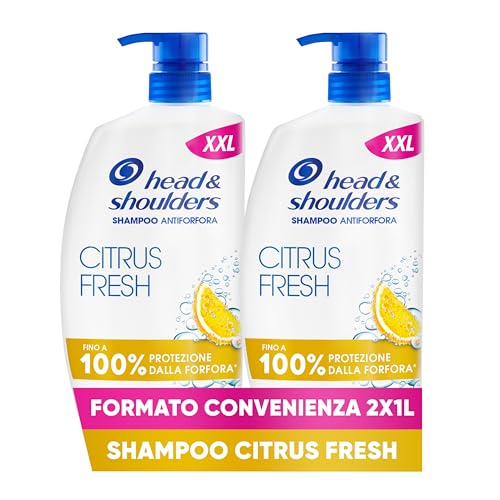 Head & Shoulders Shampoo Antiforfora Citrus Fresh, Per Capelli Grassi, Fino Al 100% Protezione Dalla Forfora Per Cute E Capelli, Dermatologicamente Testato, Formato Maxi Convenienza 2x1000ML