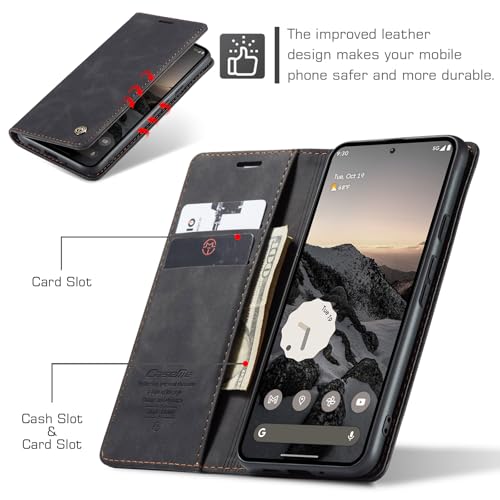 Cracedily for Google Pixel 9 / Pixel 9 Pro Case, Flip Wallet Leather Case with Card Holder Magnetic Closure Shockproof Kickstand Protective Phone Cases Cover for Google Pixel 9 Pro,Black - image 2