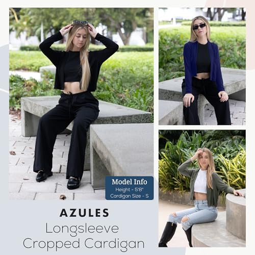 Image of Azules Cropped Cardigan for Women, Open Front Drape Lightweight Sweater Long Sleeves Women's Cardigans