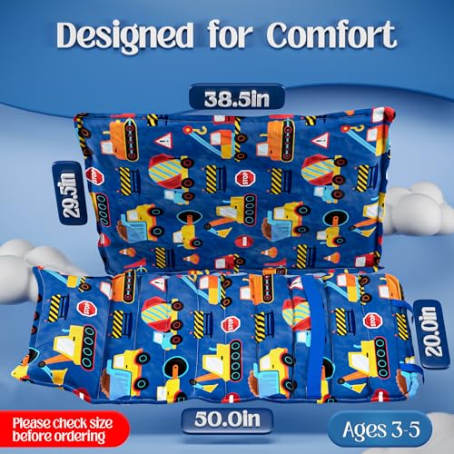 Nap Mats for Preschool Ages 3-5 | Toddler Sleep Mat | Soft & Non-Toxic Nap Mat Fabric with Pillow | Toddler Nap Mats for Daycare & Kindergarten | Construction Theme by Klevly - Image 2
