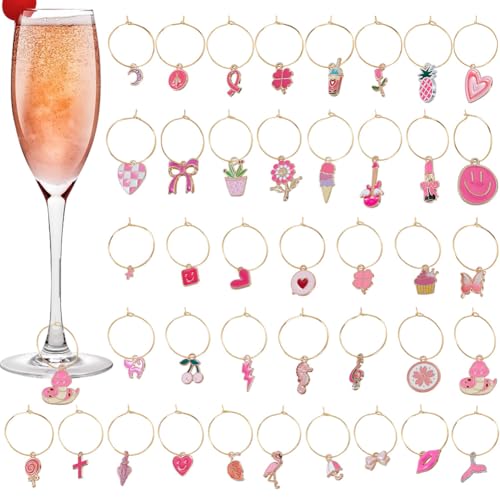 Breloques pour verres à vin rose : lot de 40 marqueurs en métal chic pour vos soirées