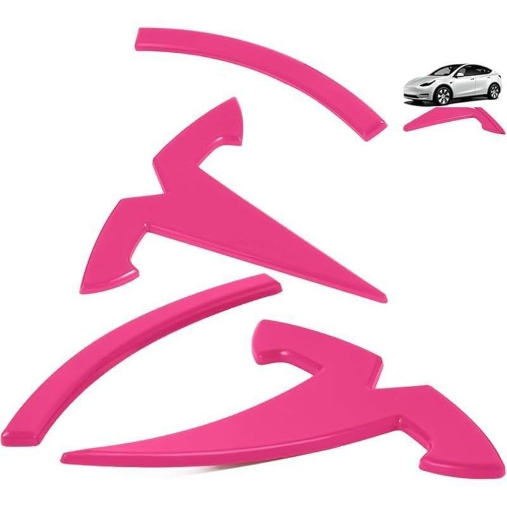 Mauxpiao Rose Red Applicable To Tesla Front And Rear Car Logo Emblems, 2Pcs Vehicle Badge Stickers, Exterior Decoration Accessories Rewr/Rose Red/2 Pcs