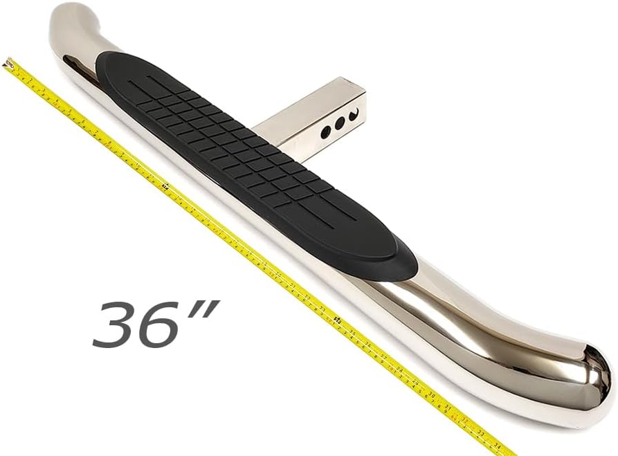 Polished Chrome 36" Towing Hitch Trailer Tow Hitch Step Bar 3" Round Curved Rear Bumper Guard for 2" Receiver SUV Pickup Truck (Chrome)