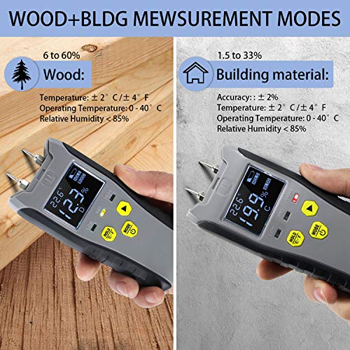 Digital Moisture Meter, Water Leak Detector, Moisture Tester, Pin Type, Backlit LCD Display With Audible and Visual High-Medium-Low Moisture Content Alerts - Thumbnail 3