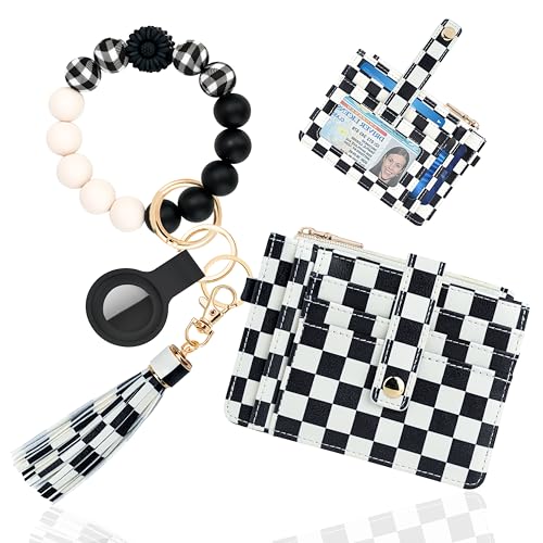 Image of Wristlet Wallets for Women Cute Keychain Wallet with AirTag Holder RFID Small Credit Card Holder Boho Beaded Wallet Keychain Wristlet