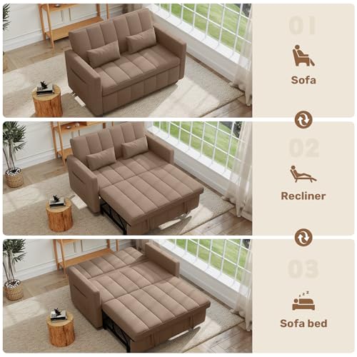 Image of Nebuaegis Sleeper Sofa Bed,3-in-1 Convertible Pull Out Couch with Adjustable Backrest for Living Room,Loveseat Sofa Bed with Side Pockets,Easy Assembly,Brown,1 PCS