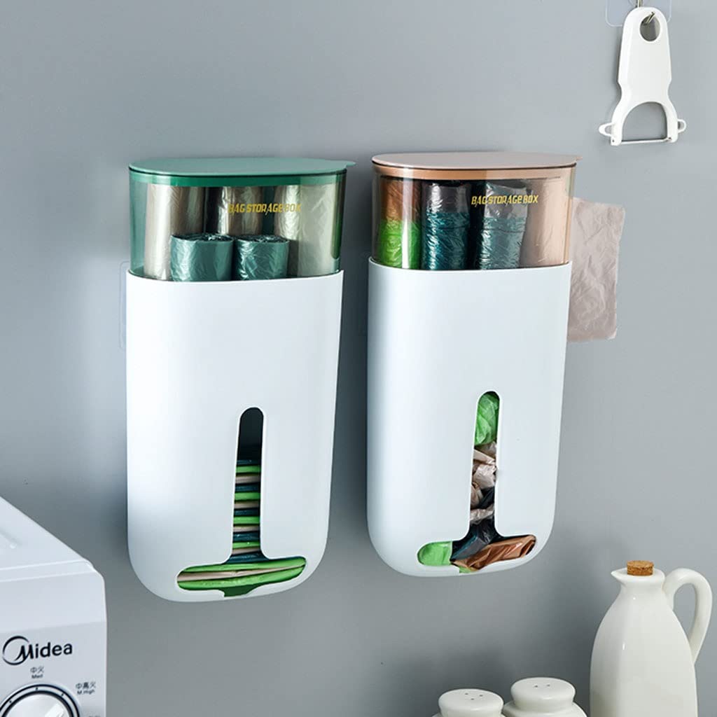Dos bolsas de basura de almacenamiento de plástico organizador de bolsas de cocina montado en la pared (color: Braun)