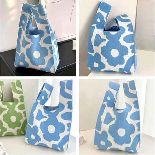 Image of Street27 Japanese Style Wrist Handbag for Women Knitted Handbag With Bow Decor Aesthetic Crochet Knit Tote Bag suitable for daily use, Shopping, Travel, Gift