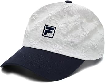 Fila F Box Logo Patch Floral Textured Slouch Adjustable Strapback Baseball Hat White/Navy