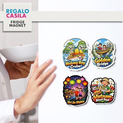 Image of Regalo Casila Vietnam Tourism Souvenir Fridge Magnets Set of 4 Halong Bay Cruise Golden Bridge Hoi an Nights Vietnam Street Food Cute Refrigerator Magnets Travel Gift