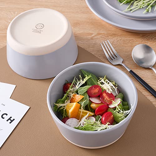 Image of Stone Lain Jules Modern Stoneware 16-Piece Round Dinnerware Set, Plates and Bowls Sets, Dish Set for 4, Grey