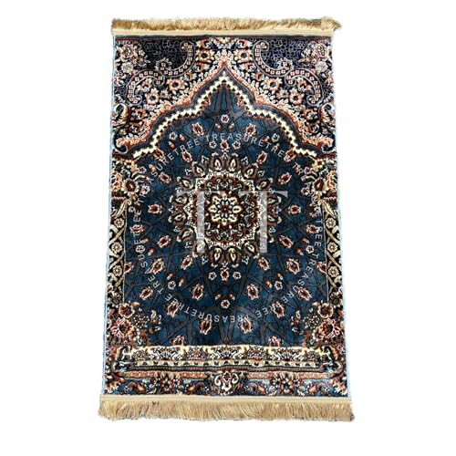 Image of Deluxe Velvet Heavyweight Prayer Rectangular Mat | Elegant and Super Soft Design | Ideal for Muslim Prayers | Heavy Carpet Mat with Premium Softness and Luxurious Design. (Blue), 48 x 30 Inches