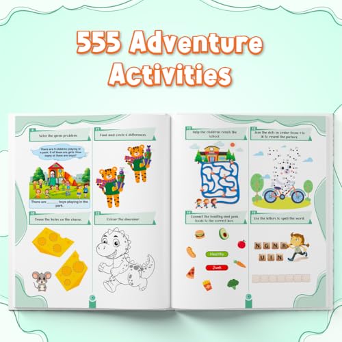 Image of 555 Adventure Activity Book for Kids, Theme Based Activity with Puzzles, Mazes, Scribbles & Brain Games, Includes 500+ Free Worksheets & Parenting Tips