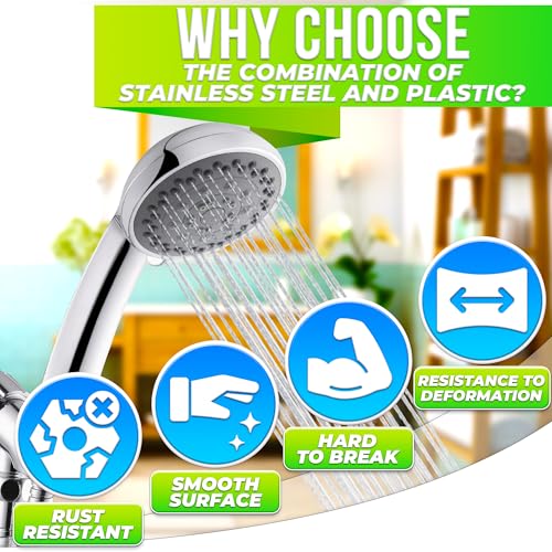 5-Mode Handheld Shower Head with Hose 4.9 Ft - Shower Wand 3.64 Inch Hand Held Shower Head with Long Hose - Shower Sprayer Attachment for Shower - Detachable Shower Head with Handheld Showerhead