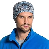 Gregster Damen und Herren Mütze Unisex Sportmütze zum Laufen atmungsaktiv Beanie Funktionsmütze, grey melange/blue, Einheitsgrösse