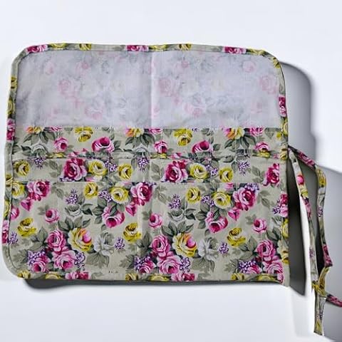 KAZETEC Canvas Art Paint Brush Holder,Artist Canvas Roll Pouch Bag Makeup Brushes Case Organizer, 22 Slot Pockets Carry Pouch,Protect Acrylic Oil Watercolor Paintbrushes(Peony flower color) Cover
