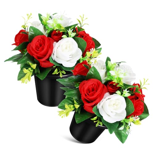 DOITOOL 2 pièces Fleurs Artificielles pour Cimetière Petit Seau Décorations Funéraires Élégantes et Compactes pour Tombe Extérieure Arrangement pour Commémoration