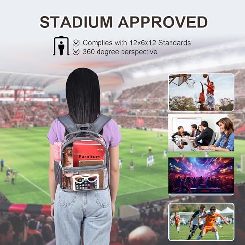 Image of Oraben Clear Backpack for Stadium Events, Clear Bag Stadium Approved | 12 x 6 x 11 inch Small Clear Backpack for Soccer Game, Concerts , Fast Security Check, Waterproof PVC