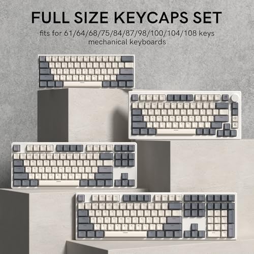 Image of dagaladoo Retro Double Shot PBT keycaps 127 Keys dye sumlimation Shine Through keycaps Set Cherry Profile Custom Keyboard Key caps for 60 /65 /75 /TKL /96 /100% US Layout Mechanical Keyboard(Grey /Beige)