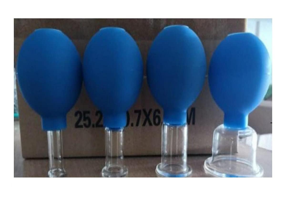 4 PCS Glass Facial Cupping Set | Silicone Vacuum Suction | Cupping Massage Therapy | A Kit For Anti Cellulite, Anti Wrinkle and Instantly Ageless Skin | For Eyes, Face and Body