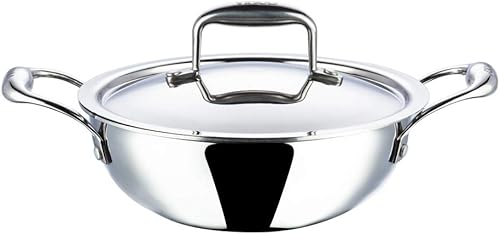 Vinod Platinum Kadai Triply acero inoxidable  Adecuado para cocinar indios, salsas, guisos, sopas  Kadai profundoextra profundo con tapa  inducción,