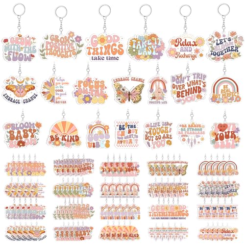 100 Pcs Boho Motivational Quotes Keychains Bulk Inspirational Acrylic Key Chains Bulk Gifts for Women Back to School Thank You Gift for Employee Staff Social Worker Teacher Coworker Nurse 20 Styles