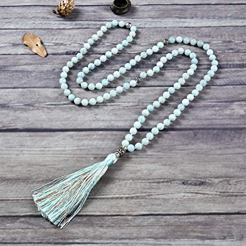 Cherry Tree Collection Mala Necklace | 108 Hand-Knotted 8mm Gemstone Round Beads, Antiqued Guru and Counter Beads, and Tassel | Meditation, Buddhist Prayer, Healing (Amazonite AA) - Image 5