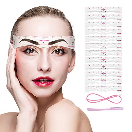 Eyebrow Stencils, 12PCS Eyebrow Shaper Kit, Reusable Eyebrow Template with Strap, Eyebrow Razor,3 Minutes Makeup Tools For A Variety of Face (black)