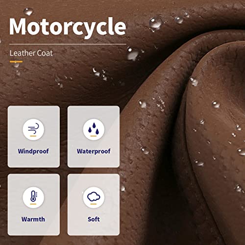 Leather Jackets for Men,Stand Collar Zip Up Motorcycle Biker Bomber Jacket With Removable Hood4