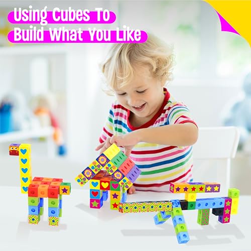 Image of 100 Math Linking Cubes, Math Cubes with 320 Reusable Stickers Manipulative Geometric Shapes Connecting and Counting Snap Blocks for Early Math & Construction, Educational Toy for Preschool, Homeschool