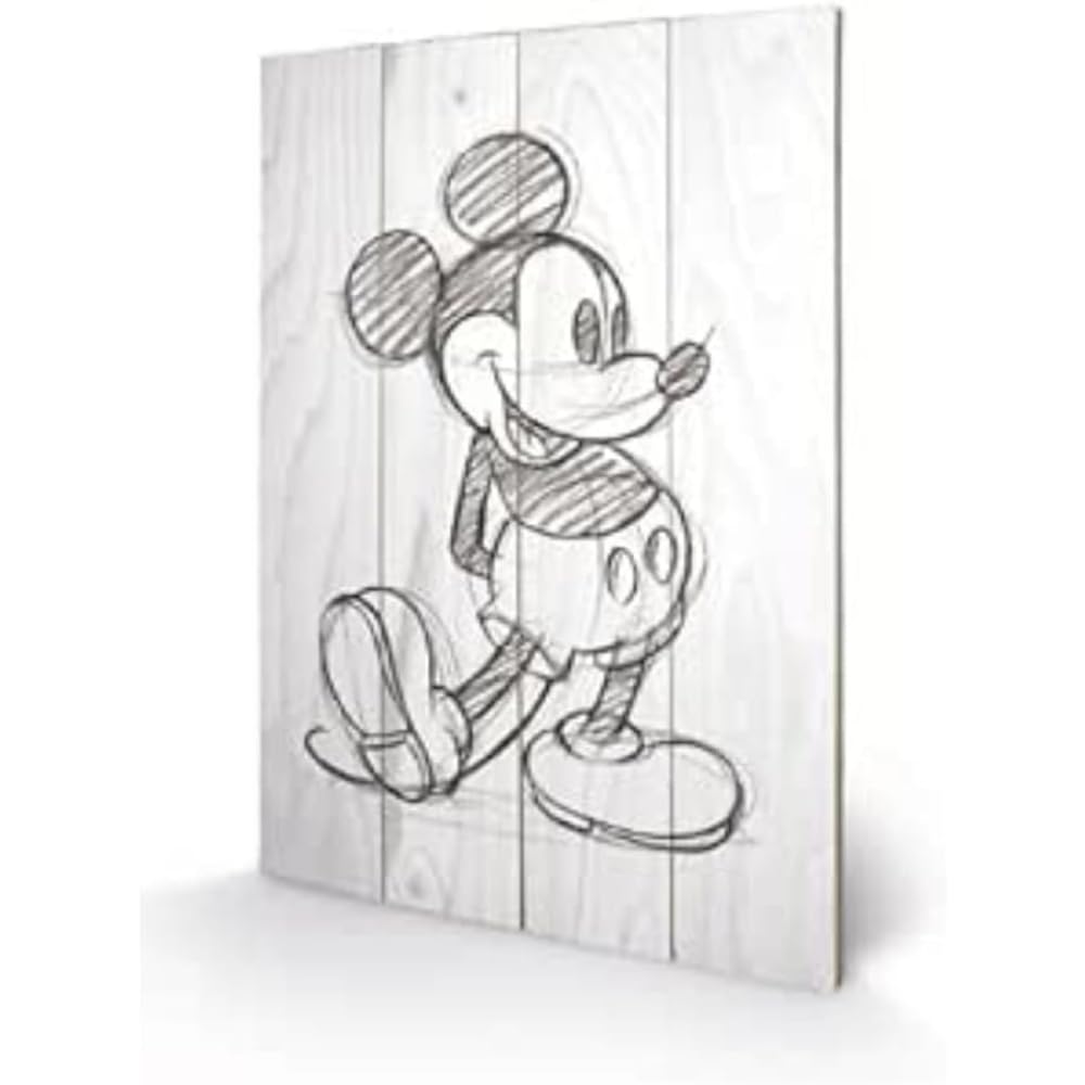 Pyramid International Mickey Mouse Sketched Single Wood Print, Multi-Colour, 40 x 59 cm
